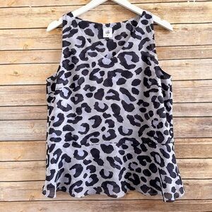 CAbi Blouse Women’s Size Medium Feline Leopard Animal Print Peplum Lilac 5536